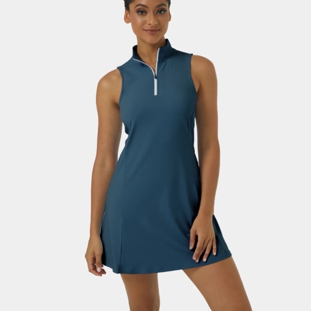 Halara Golf Dress In My Feels Half Zip Oxford Blue